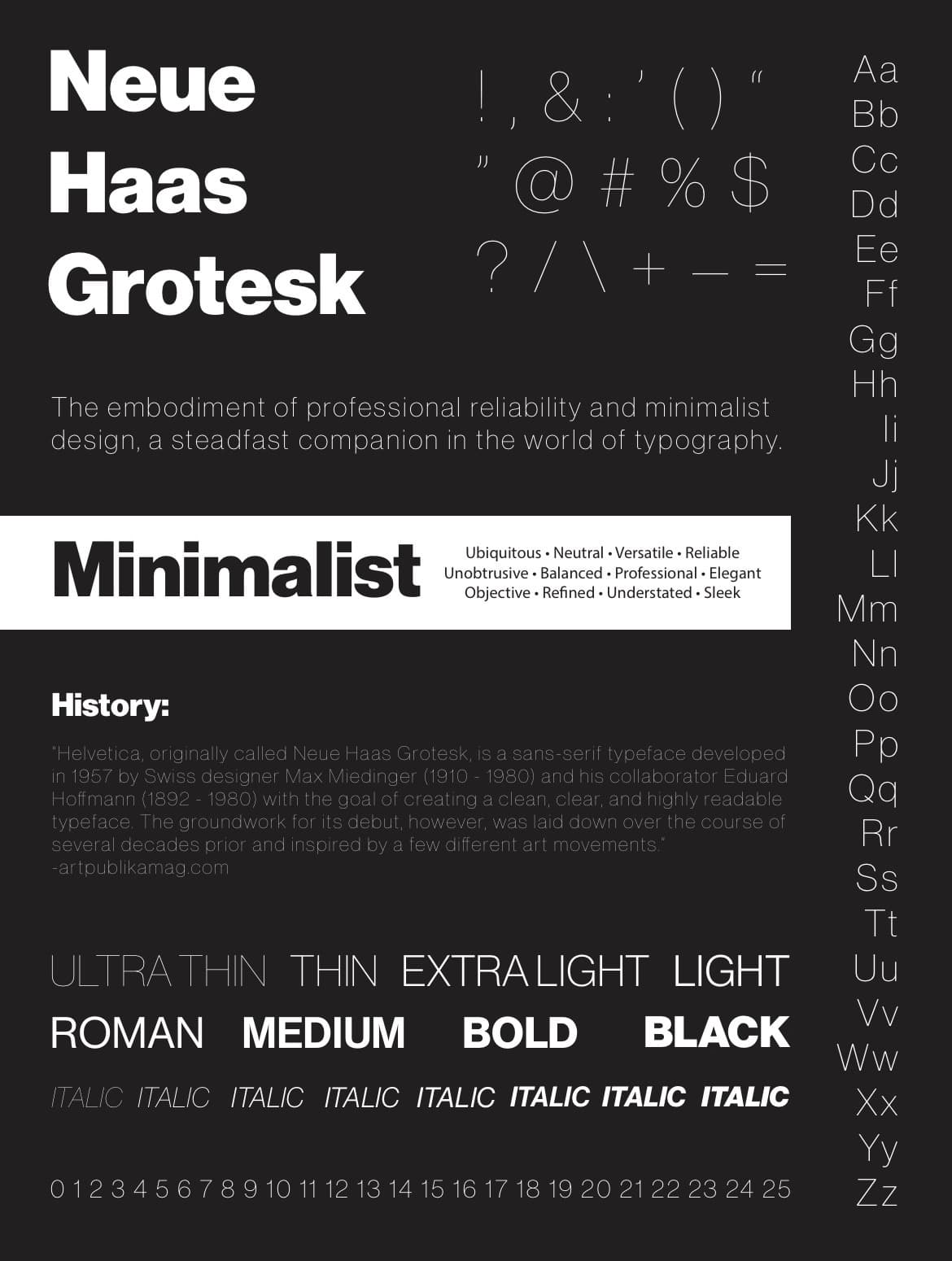 Image of the Neue Haas Grotesk typeface poster.
